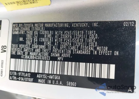 2012 Toyota Venza Xle из США, поврежденный, VIN 4T3BA3BB4CU030933